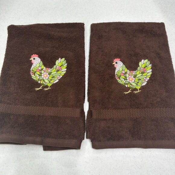 Chicken Towels Embroidered Hand Towel Set Hen Rooster Bathroom Home Farm Decor - Picture 8 of 13